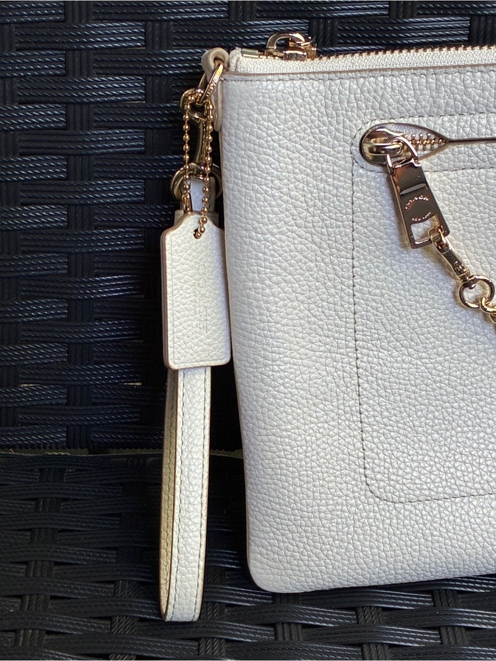 Coach White Pebbled Leather Chain Wristlet Clutch with Gold Hardware - Picture 9 of 14